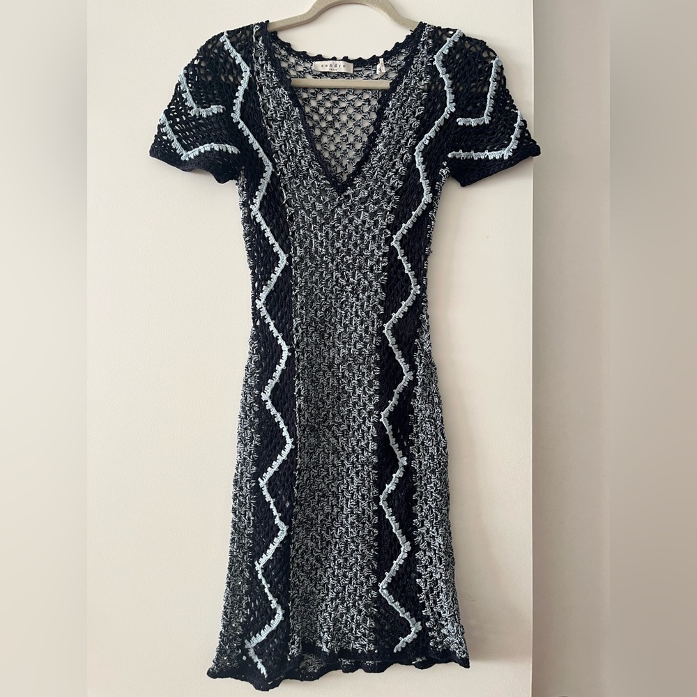 Sandro knitted beach coverup in shades of blue.